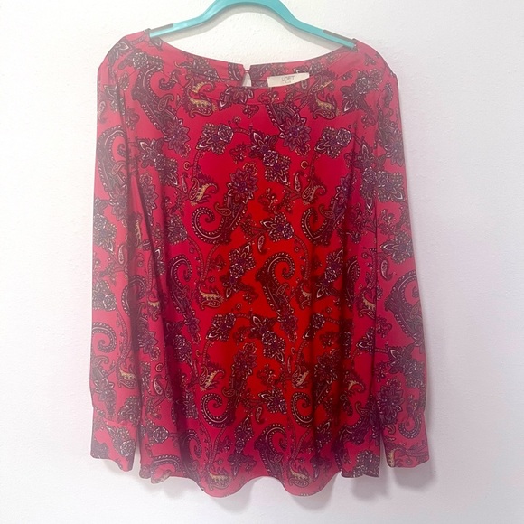 LOFT Red and Blue Long Sleeve plus paisley Relaxed Blouse 22 - Picture 3 of 8